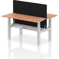 Air Back - to - Back 1400 x 600mm Height Adjustable 2 Person Bench Office Desk Beech Top - Cable Ports Silver Frame - Black Straight Screen