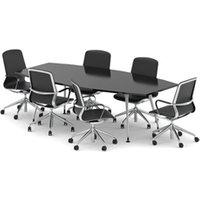 High Gloss 2400mm Writable Boardroom Table Black + 6 Executive Chairs