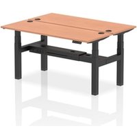 Air Back - to - Back 1600 x 600mm Height Adjustable 2 Person Bench Office Desk Beech Top - Cable Ports Black Frame