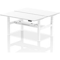 Air Back - to - Back 1600 x 800mm Height Adjustable 2 Person Bench Office Desk White Top - Cable Ports White Frame