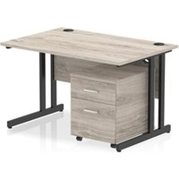 Impulse 1200x800 Desk Grey Oak/Black Cantilever 2 Drawer Mobile Ped