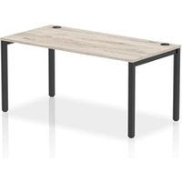 Impulse Bench Single Row 1600 Black Frame Office Bench Desk Grey Oak