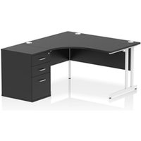 Impulse 1400 LH Crescent Desk Black/White Cantilever 600 Desk High Ped