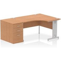 Impulse 1400mm Right Crescent Office Desk Oak Top Silver Cable Managed