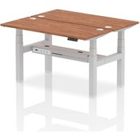 Air Back - to - Back 1400 x 600mm Height Adjustable 2 Person Bench Office Desk Walnut Top - Cable Ports Silver Frame