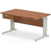 Impulse 1400x800 Desk Walnut/Silver Cable Managed Leg 1 Dr Fixed Ped