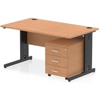 Impulse 1400x800 Desk Oak/Black Cable Managed Leg 3 Drawer Mobile Ped