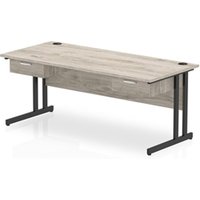 Impulse 1800x800 Desk Grey Oak/Black Cantilever 2x1 Drawer Fixed Ped