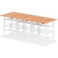 Air B2B 1400x800mm Height Adjustable 6P Bench Desk Scalloped Oak/White
