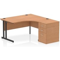 Impulse 1400mm Right Crescent Office Desk Oak Top Black Cantilever Leg