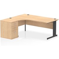 Impulse 1800 LH Crescent Desk Maple Top Black Cable Managed 600 DH Ped