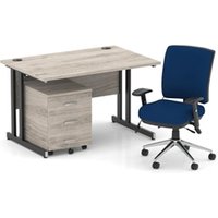 Impulse 1200 Desk Grey Oak/Black Cantilever 3 Dr Mobile Ped Blue Chair