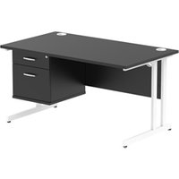 Impulse 1400x800 Desk Black/White Cantilever Leg 1x2 Drawer Fixed Ped