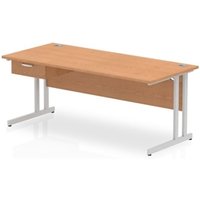 Impulse 1800x800 Desk Oak/Silver Cantilever Leg 1x1 Drawer Fixed Ped