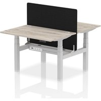 Air Back - to - Back 1200 x 800mm Height Adjustable 2 Person Bench Office Desk Grey Oak Top - Cable Ports Silver Frame - Black Straight Screen