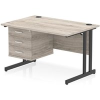 Impulse 1200x800 Desk Grey Oak/Black Cantilever Leg 3 Drawer Fixed Ped