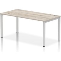 Impulse Bench Single Row 1600 Silver Frame Office Bench Desk Grey Oak