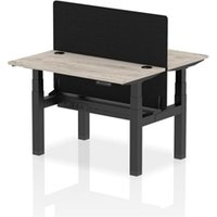 Air Back - to - Back 1200 x 600mm Height Adjustable 2 Person Bench Office Desk Grey Oak Top - Cable Ports Black Frame - Black Straight Screen