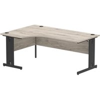 Impulse 1800mm Left Crescent Office Desk Grey Oak Top Black Cable