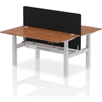 Air Back - to - Back 1600 x 800mm Height Adjustable 2 Person Bench Office Desk Walnut Top - Cable Ports Silver Frame - Black Straight Screen