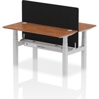 Air Back - to - Back 1400 x 600mm Height Adjustable 2 Person Bench Office Desk Walnut Top - Cable Ports Silver Frame - Black Straight Screen