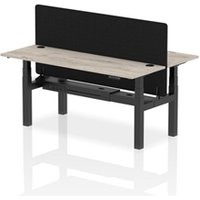Air Back - to - Back 1800 x 600mm Height Adjustable 2 Person Bench Office Desk Grey Oak Top - Cable Ports Black Frame - Black Straight Screen