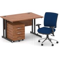 Impulse 1200 Desk Walnut/Black Cantilever 3 Dr Mobile Ped Blue Chair