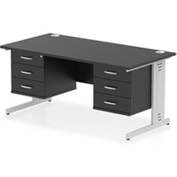 Impulse 1600x800 Desk Black/Silver Cable Managed 2x3 Drawer Fixed Peds