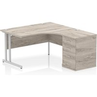 Impulse 1400 RH Crescent Desk Cantilever Grey Oak/Silver 600 DH Ped