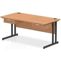 Impulse 1600 x 800mm Straight Office Desk Oak Top Black Cantilever Leg