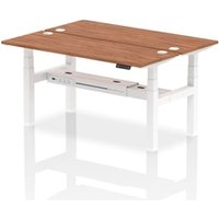 Air Back - to - Back 1600 x 600mm Height Adjustable 2 Person Bench Office Desk Walnut Top - Cable Ports White Frame
