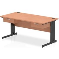 Impulse 1600x800 Desk Beech/Black Cable Managed 2x1 Drawer Fixed Peds