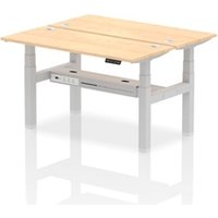 Air Back - to - Back 1400 x 600mm Height Adjustable 2 Person Bench Office Desk Maple Top - Cable Ports Silver Frame