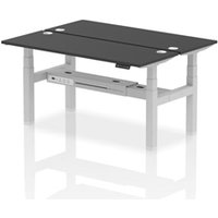 Air Back - to - Back 1600 x 600mm Height Adjustable 2 Person Bench Office Desk Black Top - Cable Ports Silver Frame
