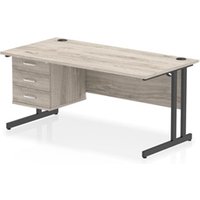 Impulse 1600x800 Desk Grey Oak/Black Cantilever Leg 3 Drawer Fixed Ped