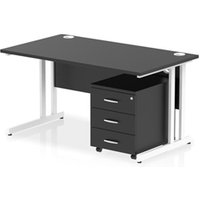 Impulse 1400x800 Desk Black/White Cantilever Leg 3 Drawer Mobile Ped