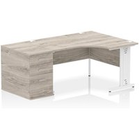 Impulse 1400 RH Crescent Desk Cable Managed Grey Oak/White 800 DH Ped