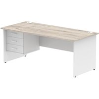 Impulse 1800 x 800mm Straight Office Desk Grey Oak Top White Panel End