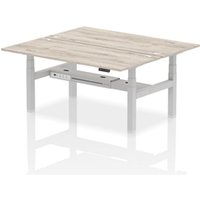Air Back - to - Back 1800 x 800mm Height Adjustable 2 Person Bench Office Desk Grey Oak Top - Cable Ports Silver Frame