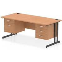 Impulse 1800x800 Desk Oak/Black Cantilever Leg 2 & 3 Drawer Fixed Peds