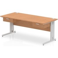 Impulse 1800 x 800mm Straight Office Desk Oak Top Silver Cable Managed