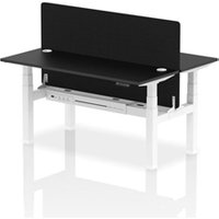 Air Back - to - Back 1600 x 600mm Height Adjustable 2 Person Bench Office Desk Black Top - Cable Ports White Frame - Black Straight Screen