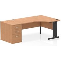 Impulse 1600 RH Crescent Desk Cable Managed Oak/Black 800 Desk Hi Ped