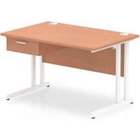 Impulse 1200x800 Desk Beech/White Cantilever Leg 1x1 Drawer Fixed Ped