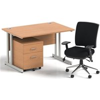 Impulse 1200mm Straight Office Desk Oak Top Silver Cantilever Leg with