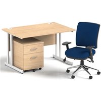Impulse 1200 Desk Maple/White Cantilever 2 Dr Mobile Ped Blue Chair