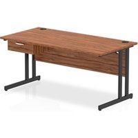Impulse 1600x800 Desk Walnut/Black Cantilever Leg 1x1 Drawer Fixed Ped