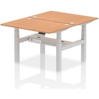 Air Back - to - Back 1200 x 800mm Height Adjustable 2 Person Bench Office Desk Oak Top - Cable Ports Silver Frame