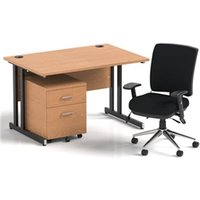 Impulse 1200 Desk Oak/Black Cantilever 2 Drawer Mobile Ped Black Chair