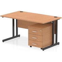 Impulse 1400 x 800mm Straight Office Desk Oak Top Black Cantilever Leg